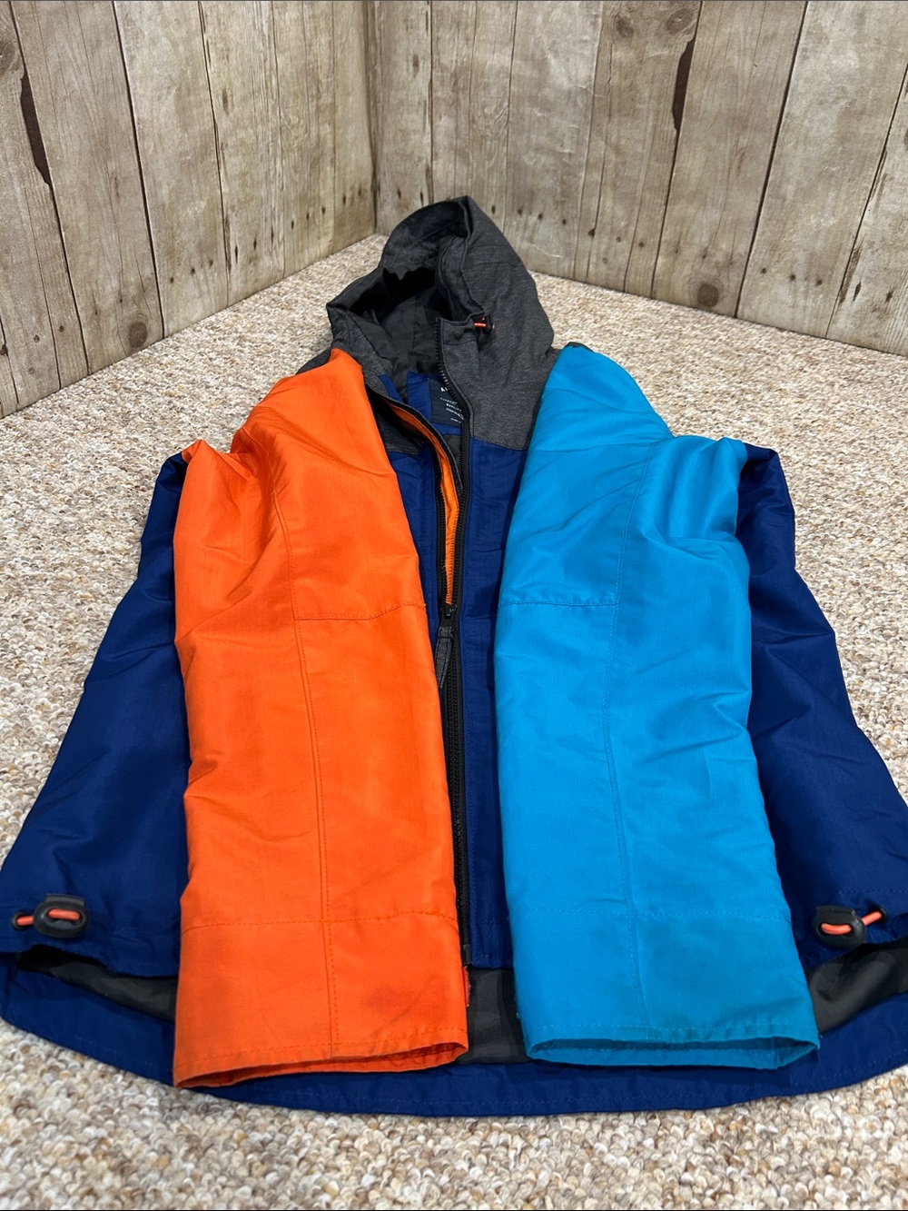 American Eagle Outfitters Colorblock Hooded Windbreaker Blue/Orange/Turquoise Sm - Picture 7 of 11